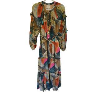 CHUFY Memories of Arizona Eclectic Pattern Maxi Dress Long Sleeve Size Small